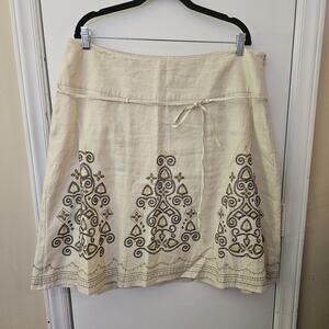 Grace Elements Linen Skirt Size 2X A-Line Embroidered Sequined Boho Art Western